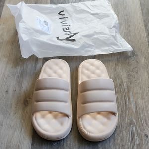 Vivianly Beige Slide Sandals